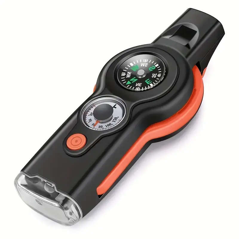 7-in-1 Survival Multi-Tool Whistle ABS Outdoor Safety Whistle with Compass Magnifying Glass Refle