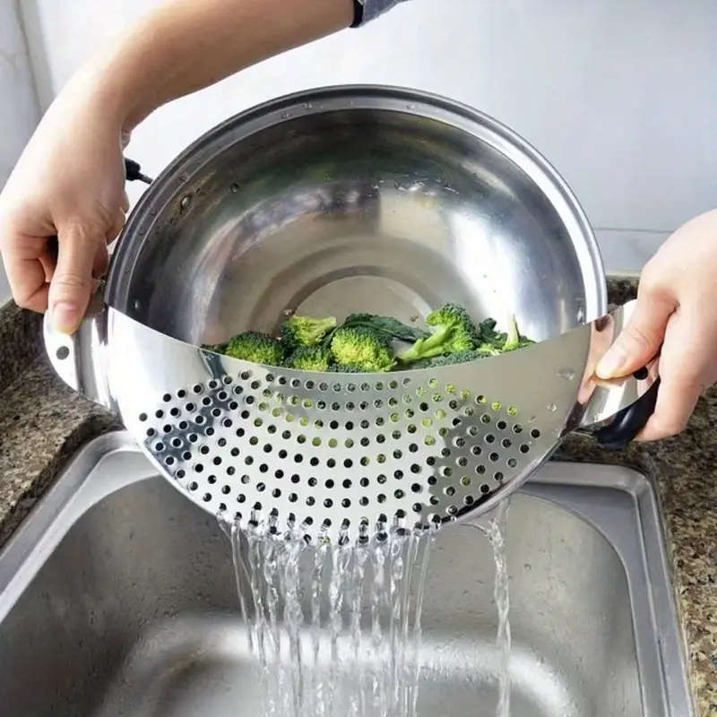 1pc Kitchen Stainless Steel Pot Strainer Hand Held Pot Drainer Fruit Washing Filter