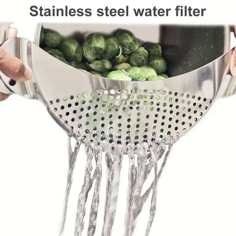 1pc Kitchen Stainless Steel Pot Strainer Hand Held Pot Drainer Fruit Washing Filter