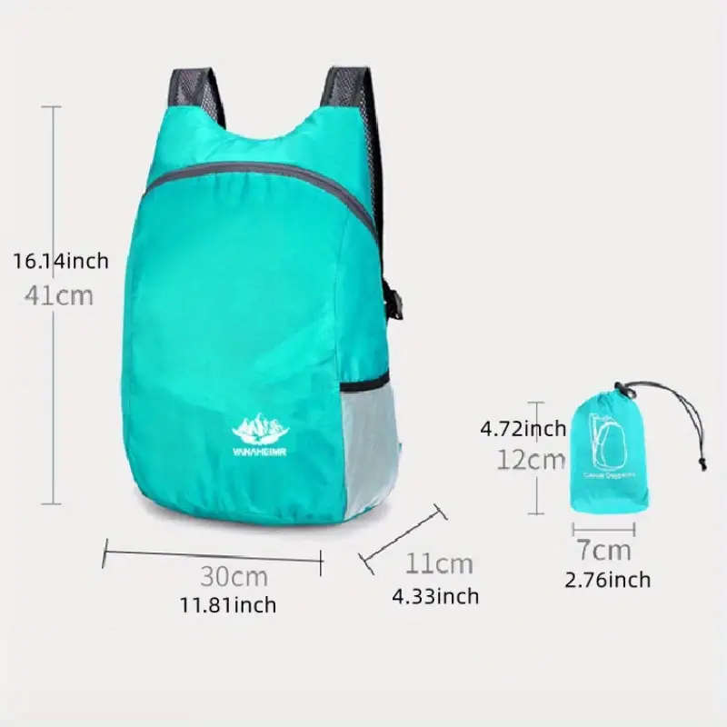 1pc Ultra-Lightweight Foldable Backpack Teal Waterproof Durable Travel Bag with Adjustable Straps