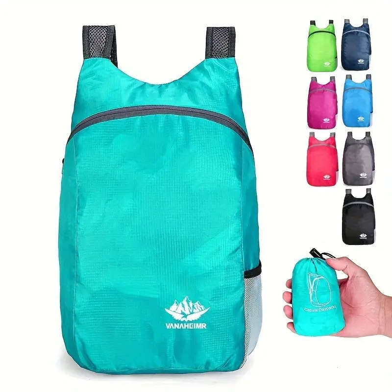 1pc Ultra-Lightweight Foldable Backpack Teal Waterproof Durable Travel Bag with Adjustable Straps