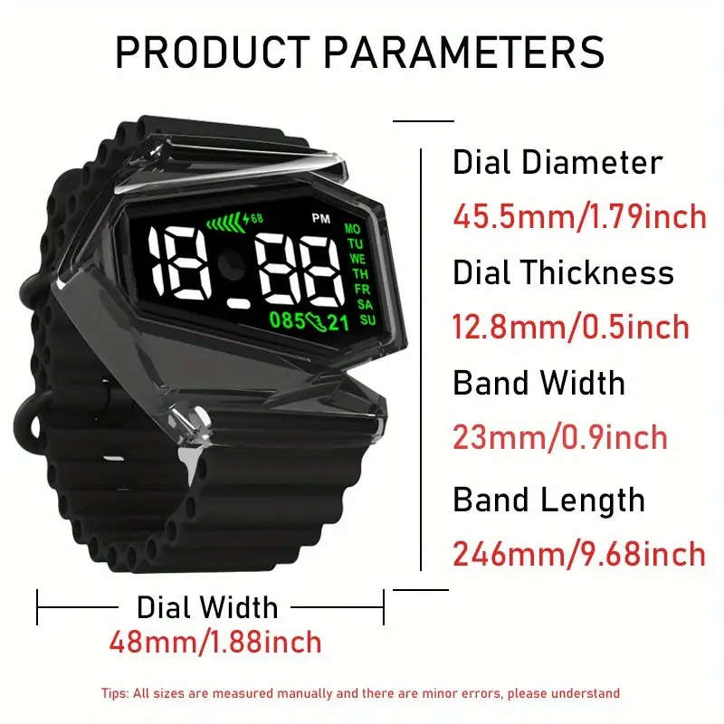 Men's & Women's Sports Digital Watch - Touchscreen Nightlight, Airplane Shaped with Black TPU Strap
