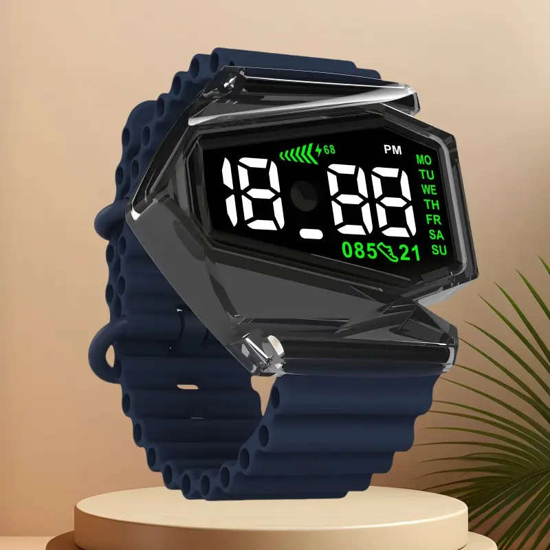 Men's & Women's Sports Digital Watch - Touchscreen Nightlight, Airplane Shaped with Black TPU Strap