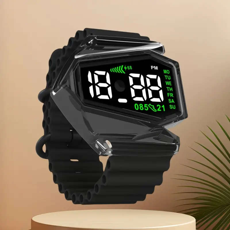 Men's & Women's Sports Digital Watch - Touchscreen Nightlight, Airplane Shaped with Black TPU Strap