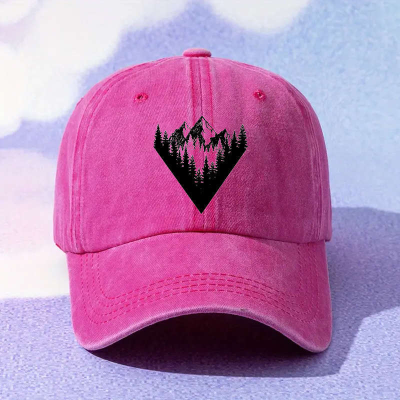 Y2K-Inspired Adjustable Baseball Cap with Mountain Forest Print Sun Protection Cotton Hand W