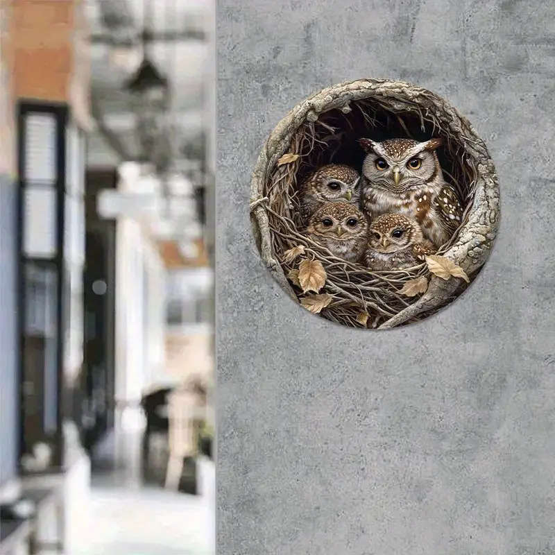 3D Owl Family Metal Sign 30Cm X 20Cm Pre-Drilled Aluminum Wall Art Contemporary Home Decor Perfe