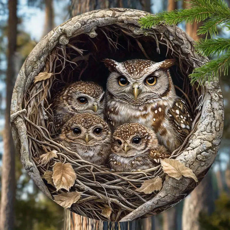 3D Owl Family Metal Sign 30Cm X 20Cm Pre-Drilled Aluminum Wall Art Contemporary Home Decor Perfe