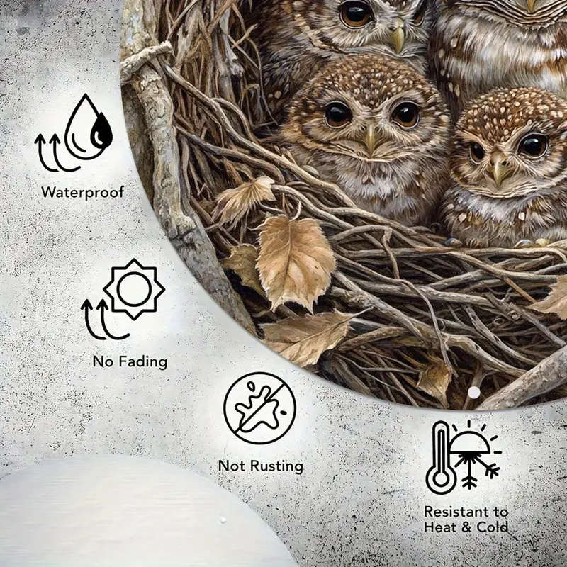 3D Owl Family Metal Sign 30Cm X 20Cm Pre-Drilled Aluminum Wall Art Contemporary Home Decor Perfe