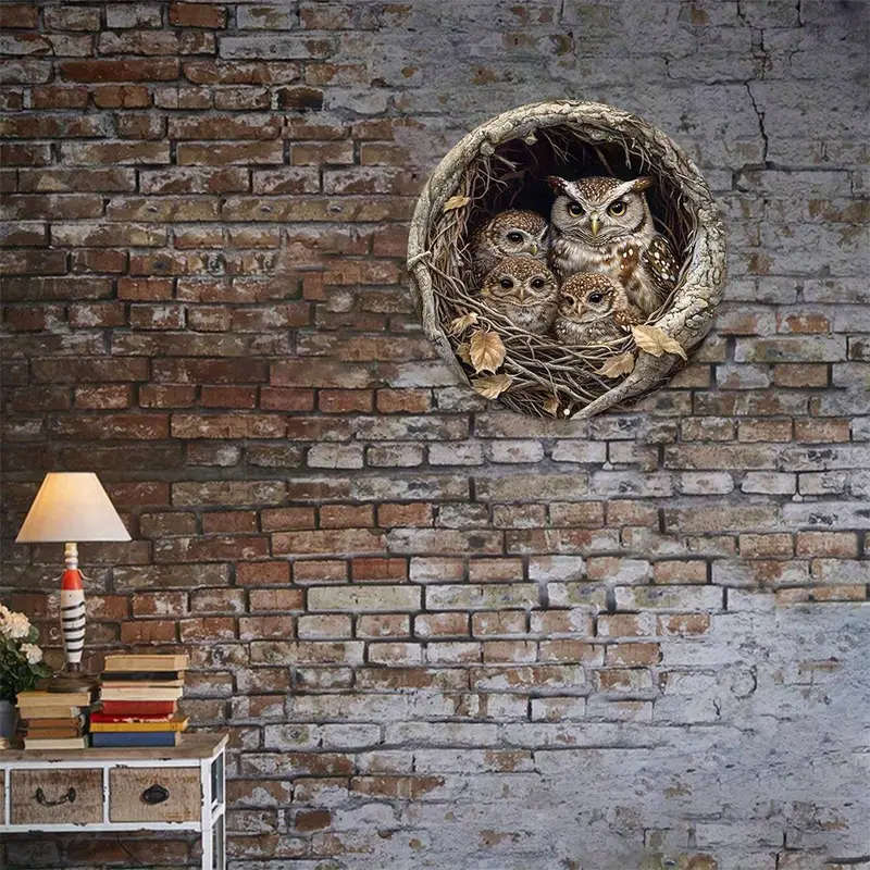 3D Owl Family Metal Sign 30Cm X 20Cm Pre-Drilled Aluminum Wall Art Contemporary Home Decor Perfe