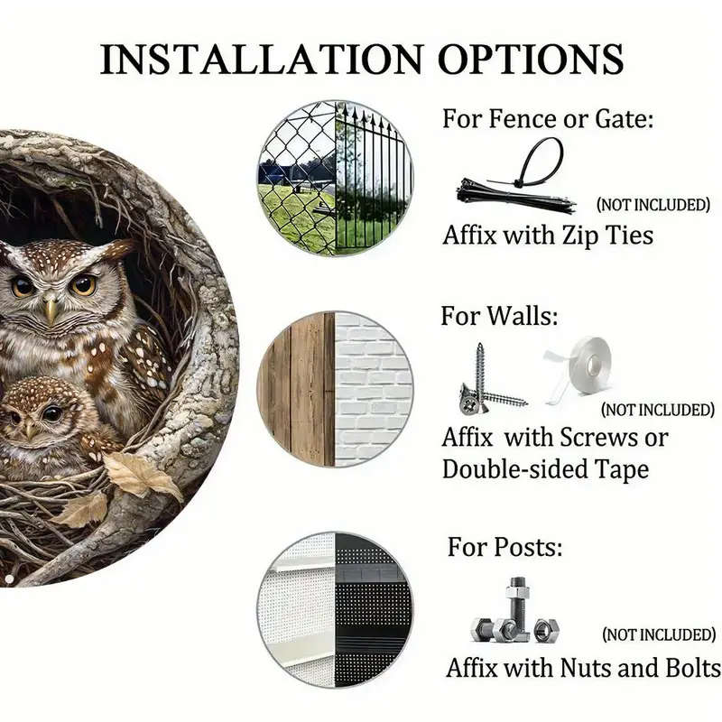3D Owl Family Metal Sign 30Cm X 20Cm Pre-Drilled Aluminum Wall Art Contemporary Home Decor Perfe