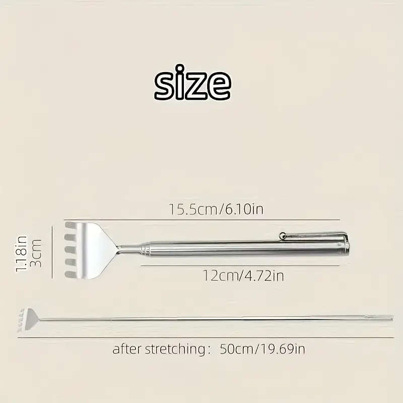 1pcs Extendable Stainless Steel Back Scratcher - 50.01cm Portable Itch Relief Tool Durable Non-Ticki