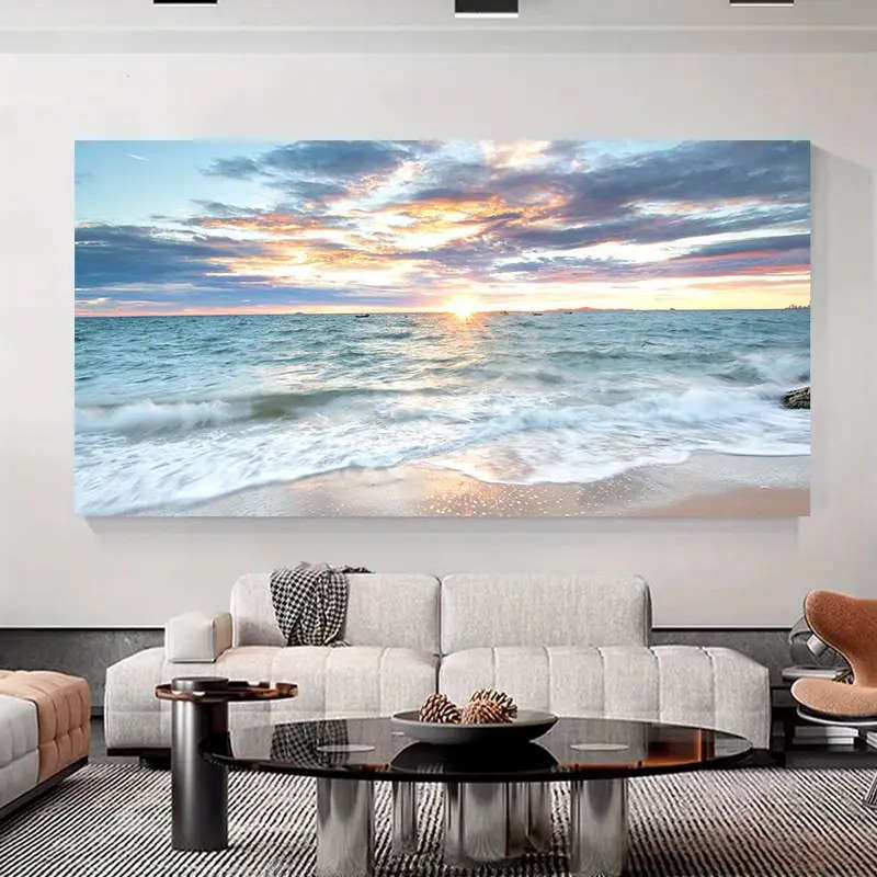 Coastal Beach Sunset Canvas Print Frameless Artwork Vibrant Natural Sea Scenery Modern Art Decor