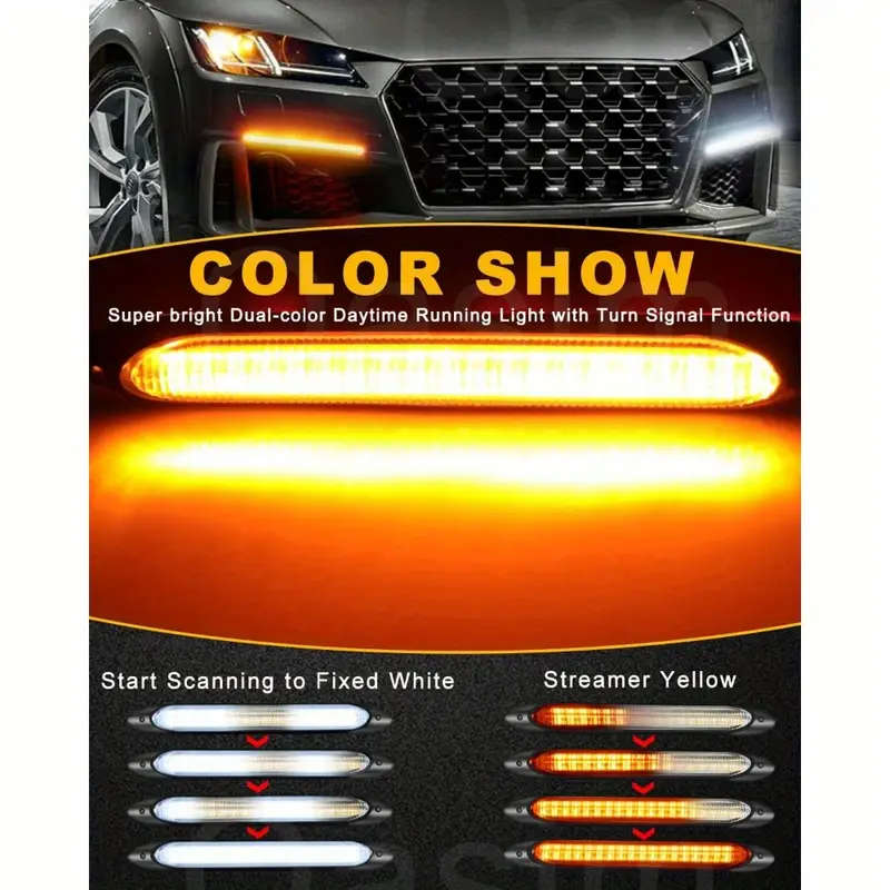 2pcs 27.5cm 12V LED Daytime Running Lights White Yellow Strip