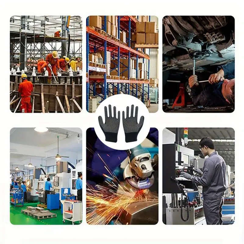 12pcs 6Pairs of Premium Breathable Work Gloves Slip-Resistant Made of Lead-Free Plastic Suitable for