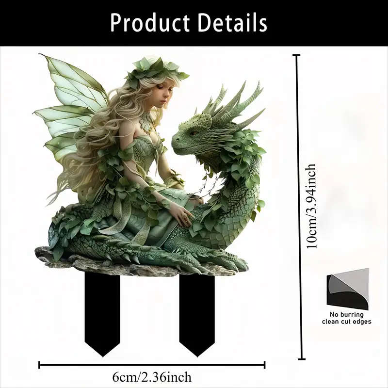 1pc 2D Flat Printing New Acrylic Material Garden Decoration Stake Featuring a Charming Green Fairy A