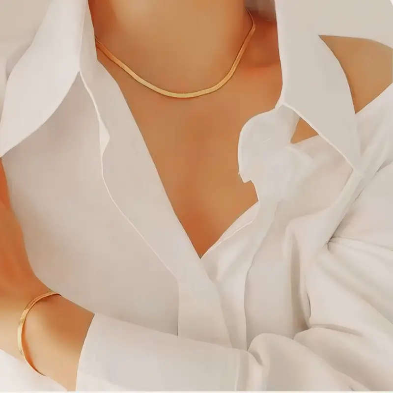 18K Golden Plated Stainless Steel Snake Chain Necklace and Bracelet Set