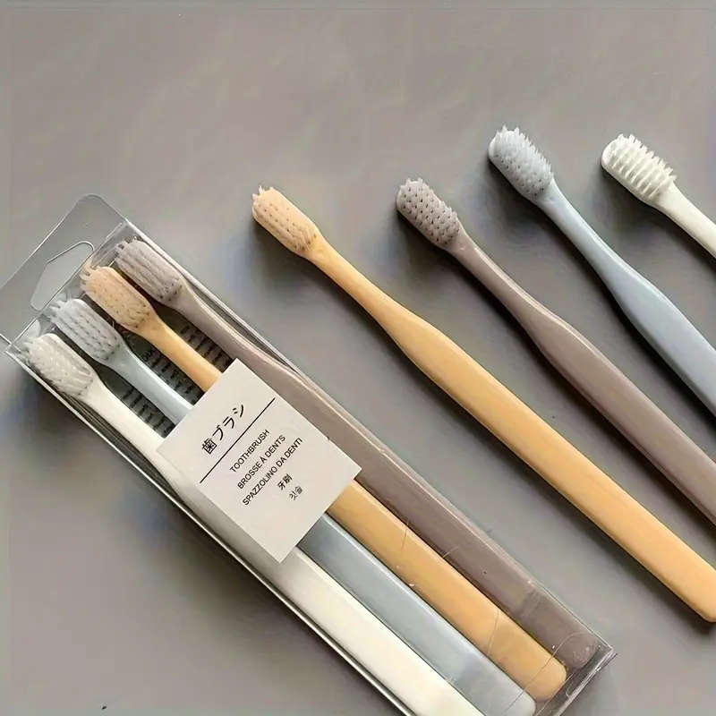 4Pack Macaron Soft Microfiber Bristle Toothbrushes Manual Toothbrushes for Adults Disposable Househo