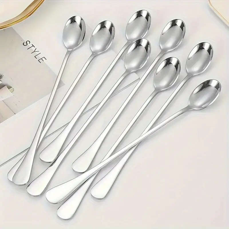 8 Piece Stainless Steel Long Handle Ice Tea Spoons