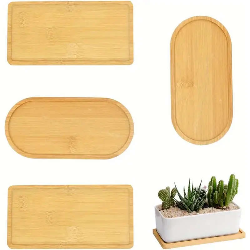 4pcs Serving Tray Bamboo Tray Storage Tray Bamboo Serving Plate Bamboo Tray Decorative Tray Bathroom