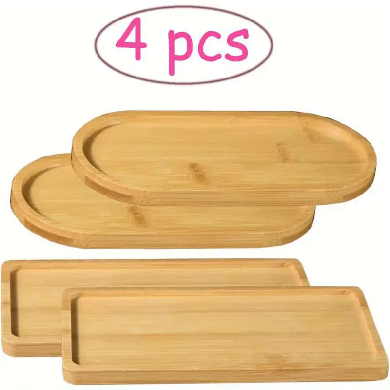 4pcs Serving Tray Bamboo Tray Storage Tray Bamboo Serving Plate Bamboo Tray Decorative Tray Bathroom