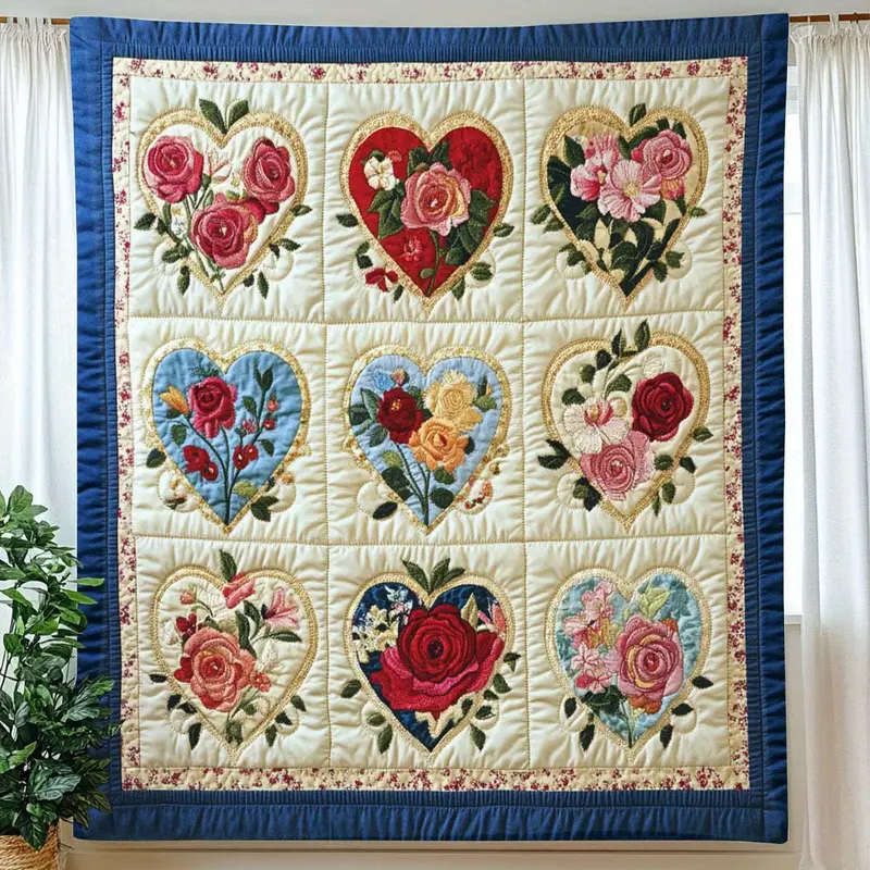 1 Vintage Floral Heart Quilt Throw Blanket 130*150CM