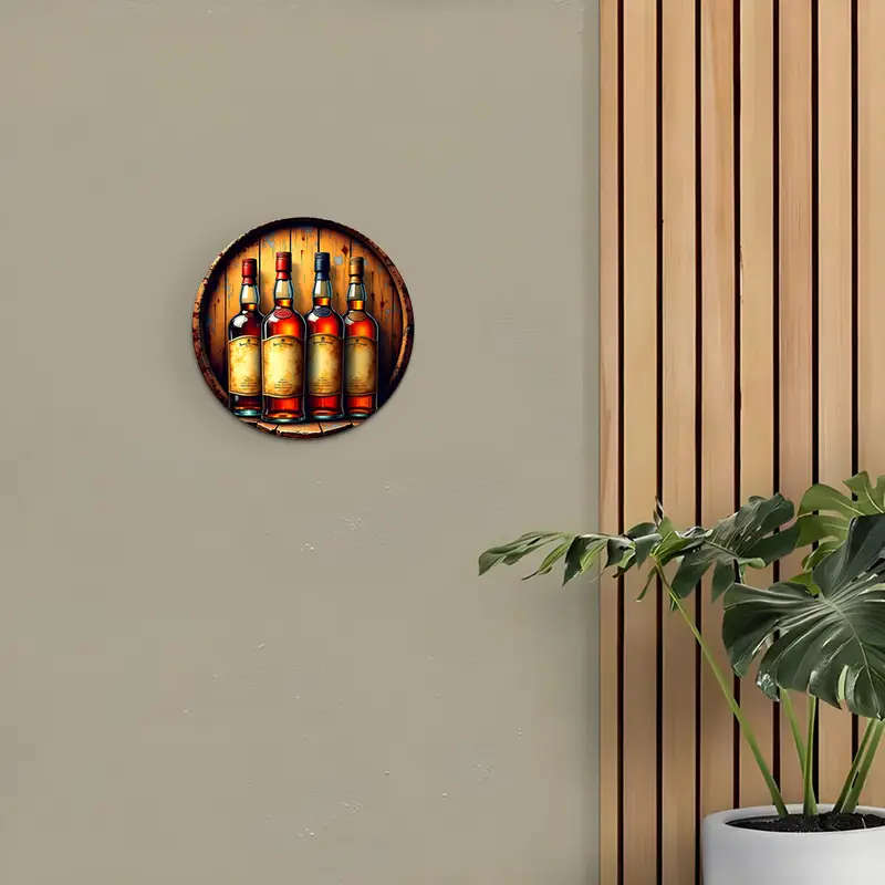 Vintage Aluminum Round Sign Wine Bottle Themed Wall Hanging Decorative Plaque Multipurpose Retro