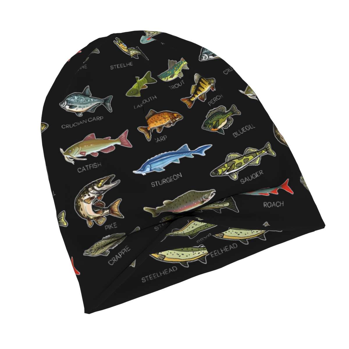 Men's Fashionable Knit Skull Cap with Freshwater Fish Design Stretchy Polyester Blend Novelt