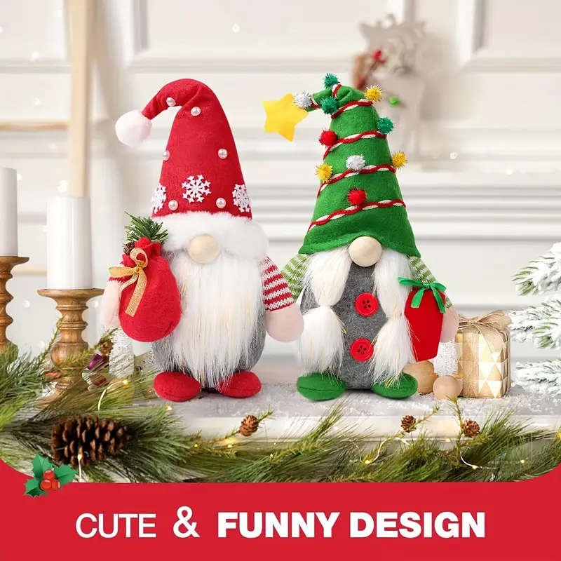 2 Festive Christmas Gnome Plush Decorations