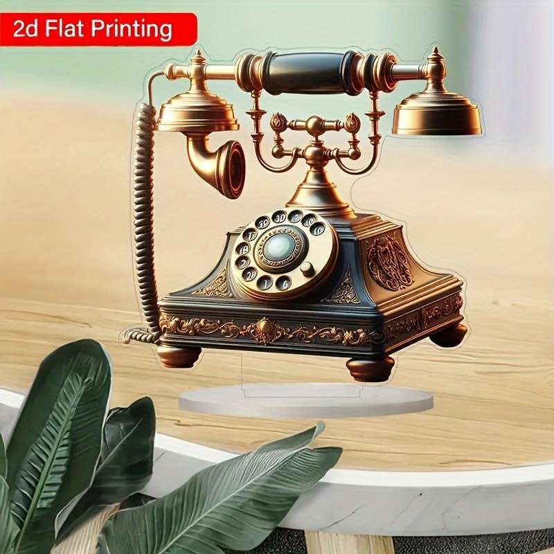 2D Flat Vintage Rotary Telephone Acrylic Desk Decor Non-3D Printed Retro Style Ornat