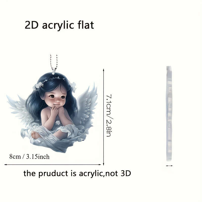 2D Flat Angel Wing Acrylic Pendant Floral Crown Serene Angel Design 0.3cm x 0
