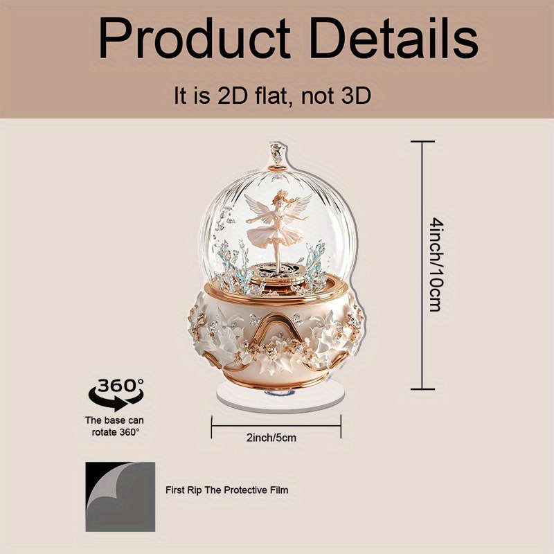 1pc 2D Flat   Rotating Acrylic Music Box with Dancing Angel or Ballet Dancer Elegant Rose