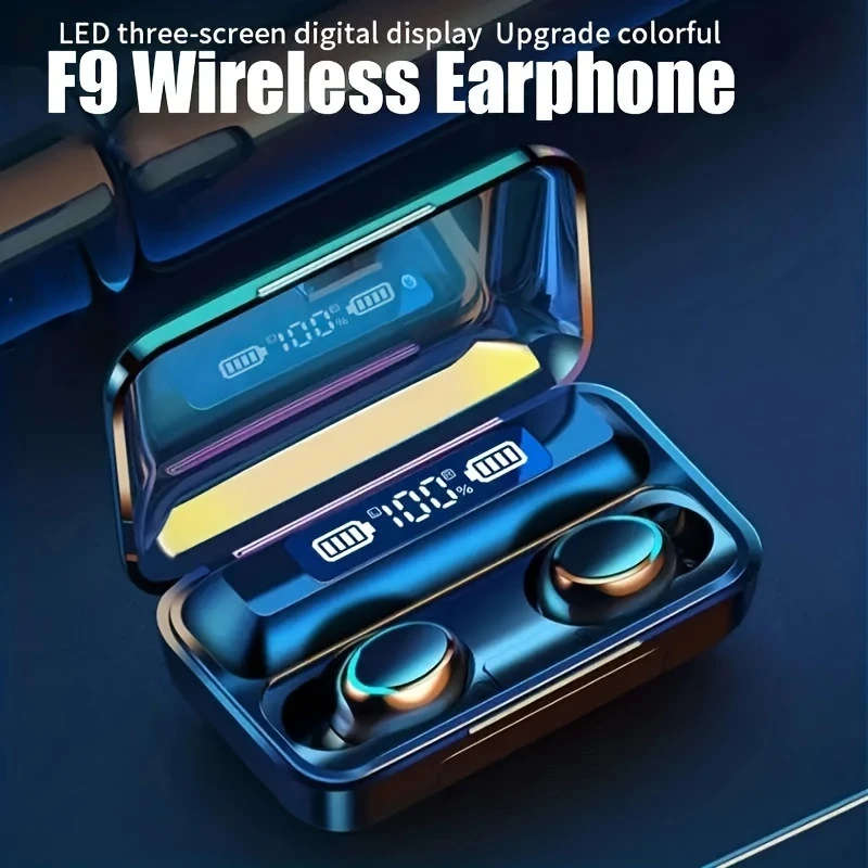 1pc In-Ear TWS F9 Wireless Earbuds with Noise-Canceling HiFi Stereo Sound LED Digital Display Touc