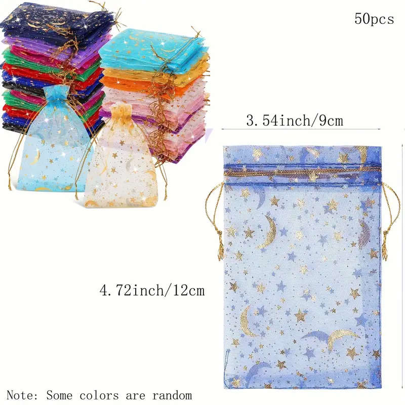 50 Moon and Star Transparent Hard Mesh Drawstring Bag