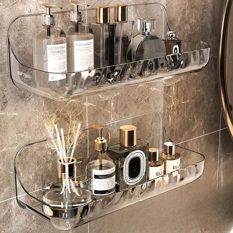 1pc Acrylic Wall Mounted Storage Rack Transparent No Drill Design