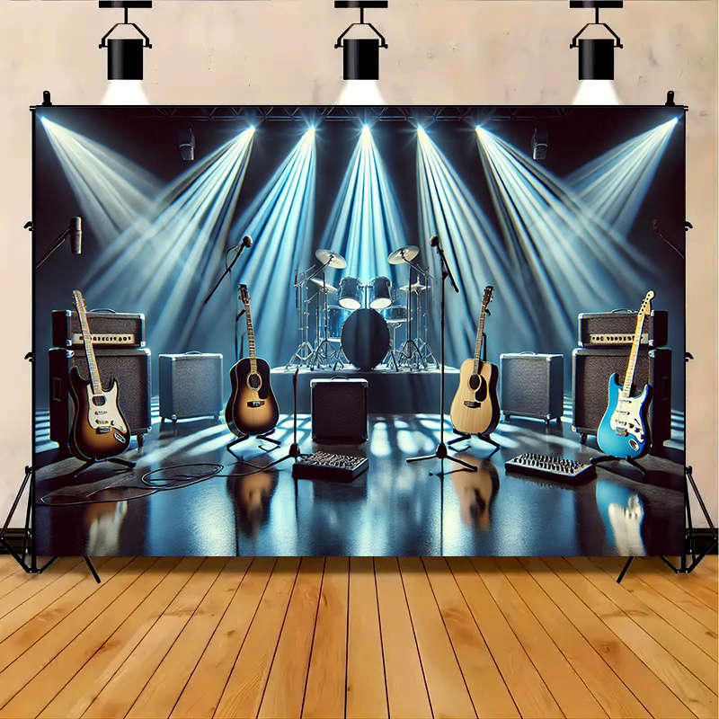 1pc  Rock Band Polyester Party Banner Music Stage Instruments Backdrop for Room Decor Studio