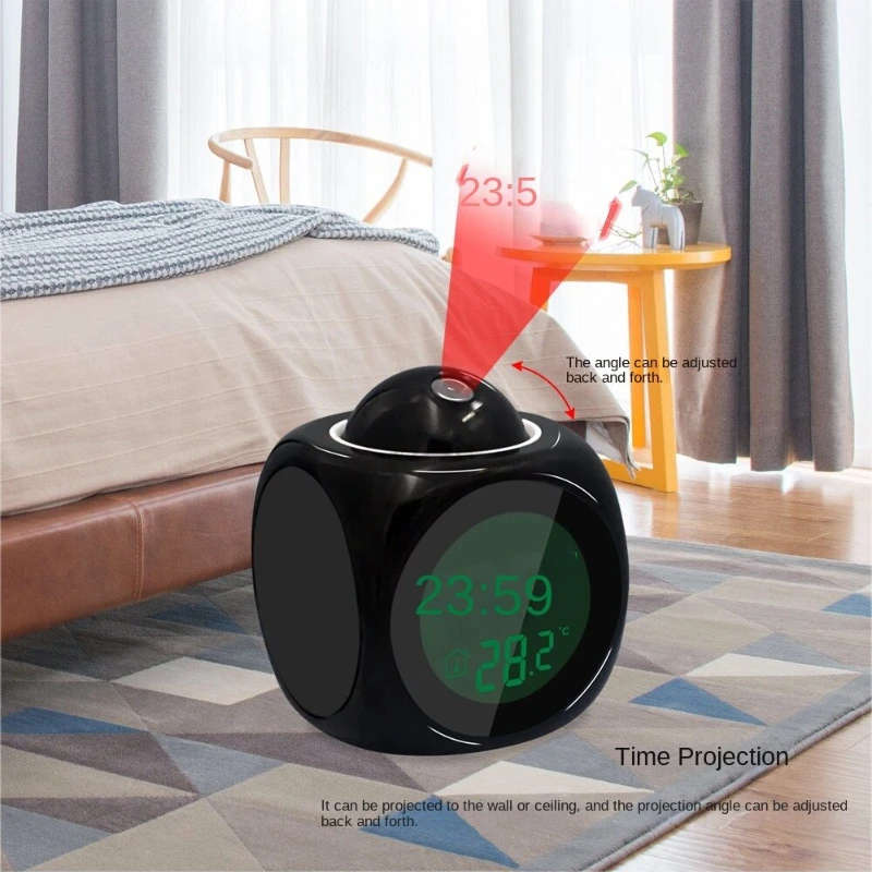 1pc Projection Alarm Clock with Voice Function Digital Display Snooze Button Temperature Readout