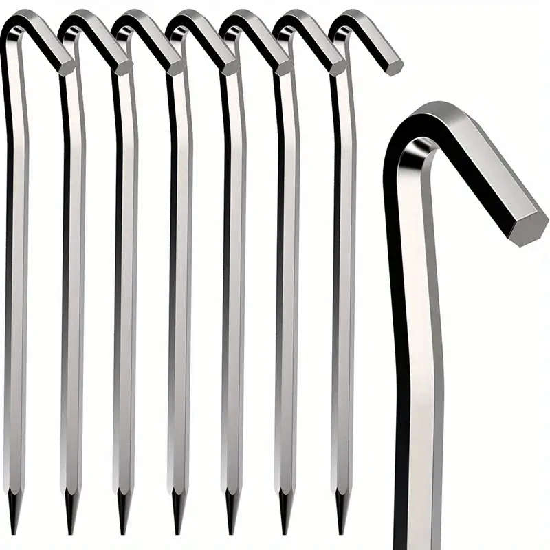8 Pieces Metal Heavy Duty Tent Pegs with Hooks