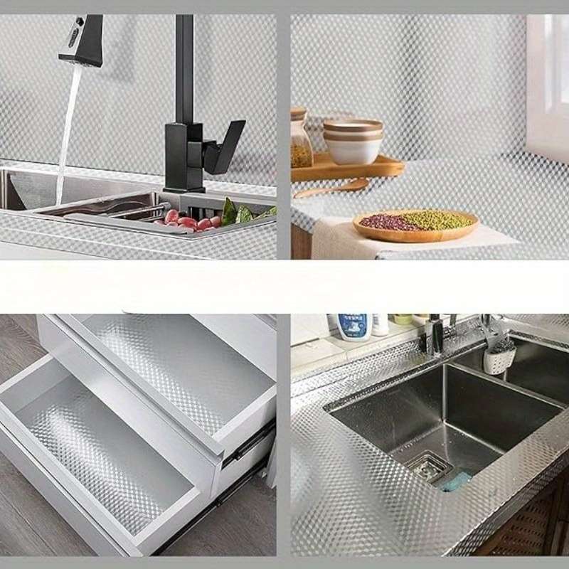 1PC Wall Stickers29.97cmx199.9cmGrid Silver  Cabinet Shelf liner