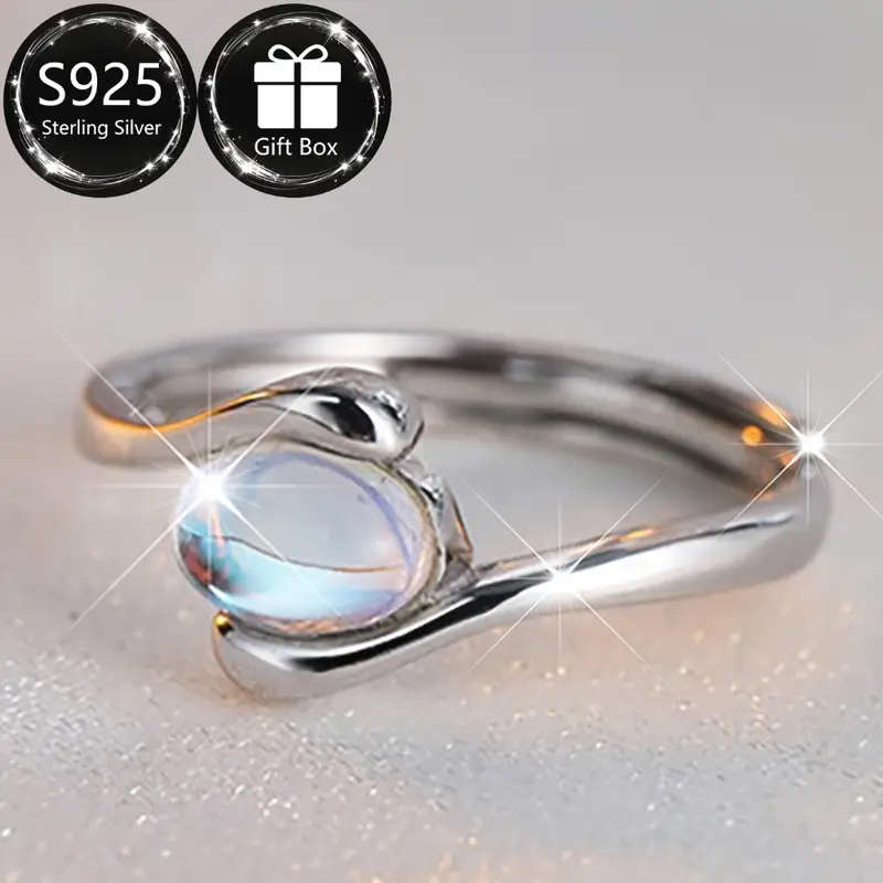 S925 Sterling Silver Moonstone Ring Adjustable SIZE