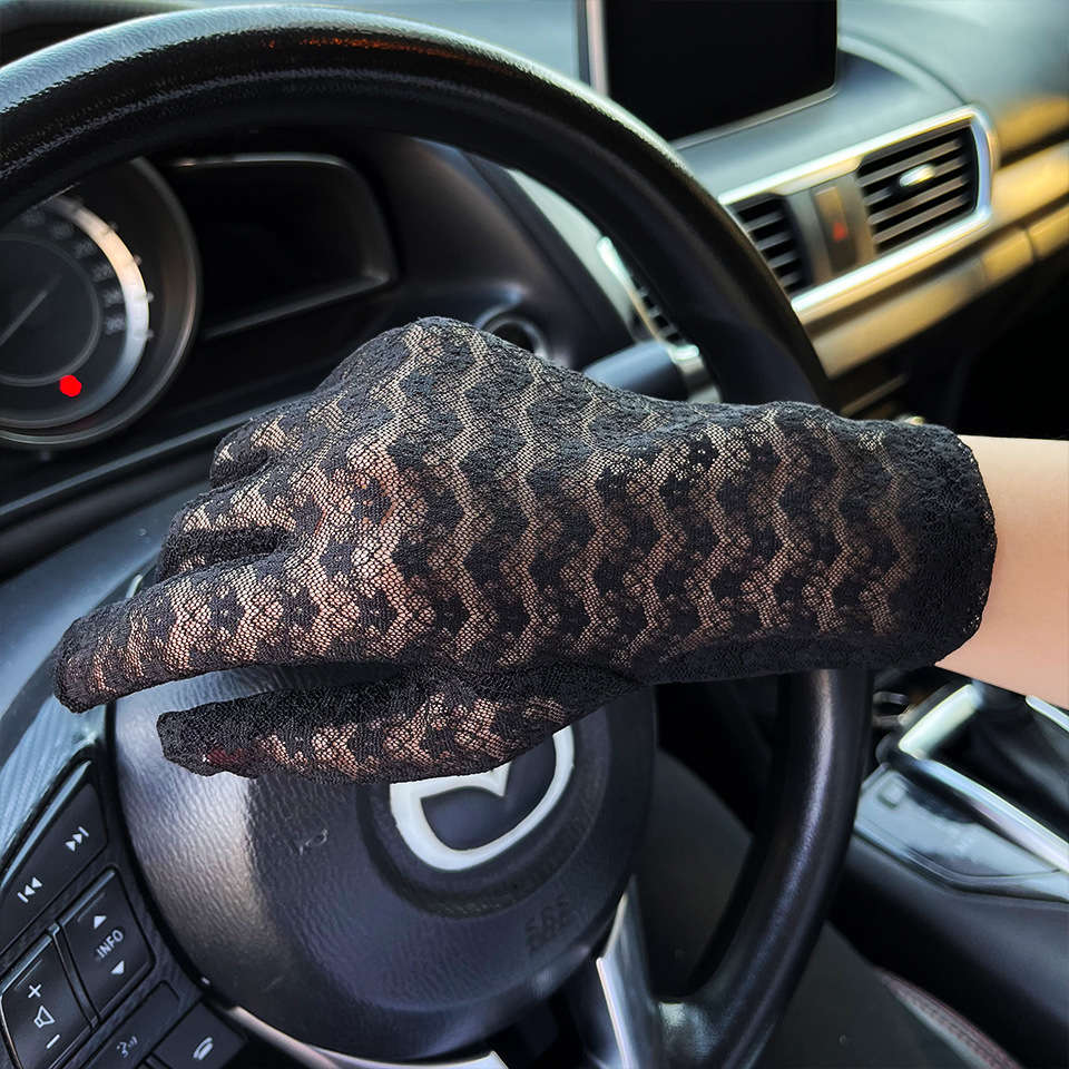 1 Pair Grey One Size Floral Lace Gloves