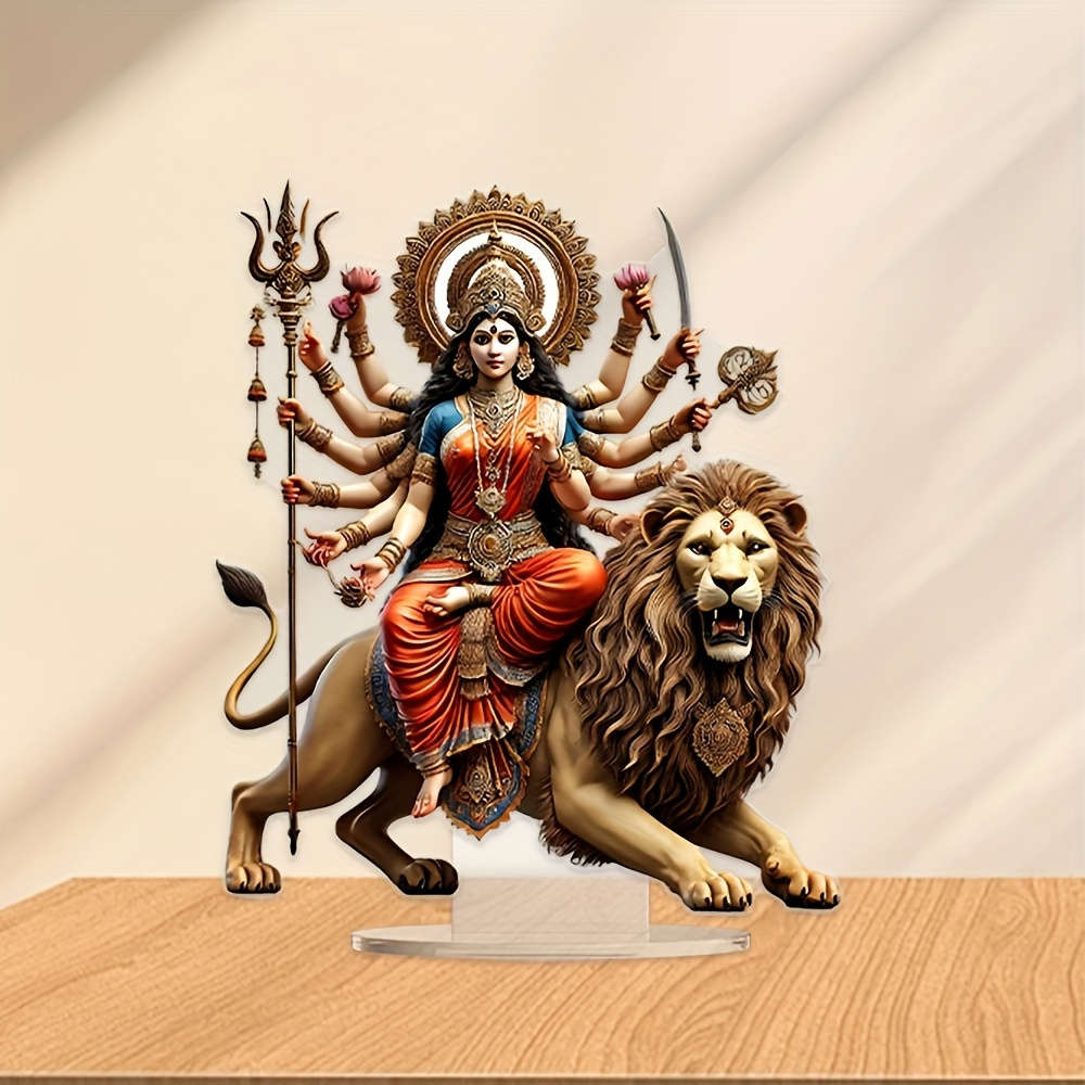 1pc 2D Flat   of Lion Acrylic Statue Durga a Vibrant Multi-Armed Hindu Goddess Symbolizing