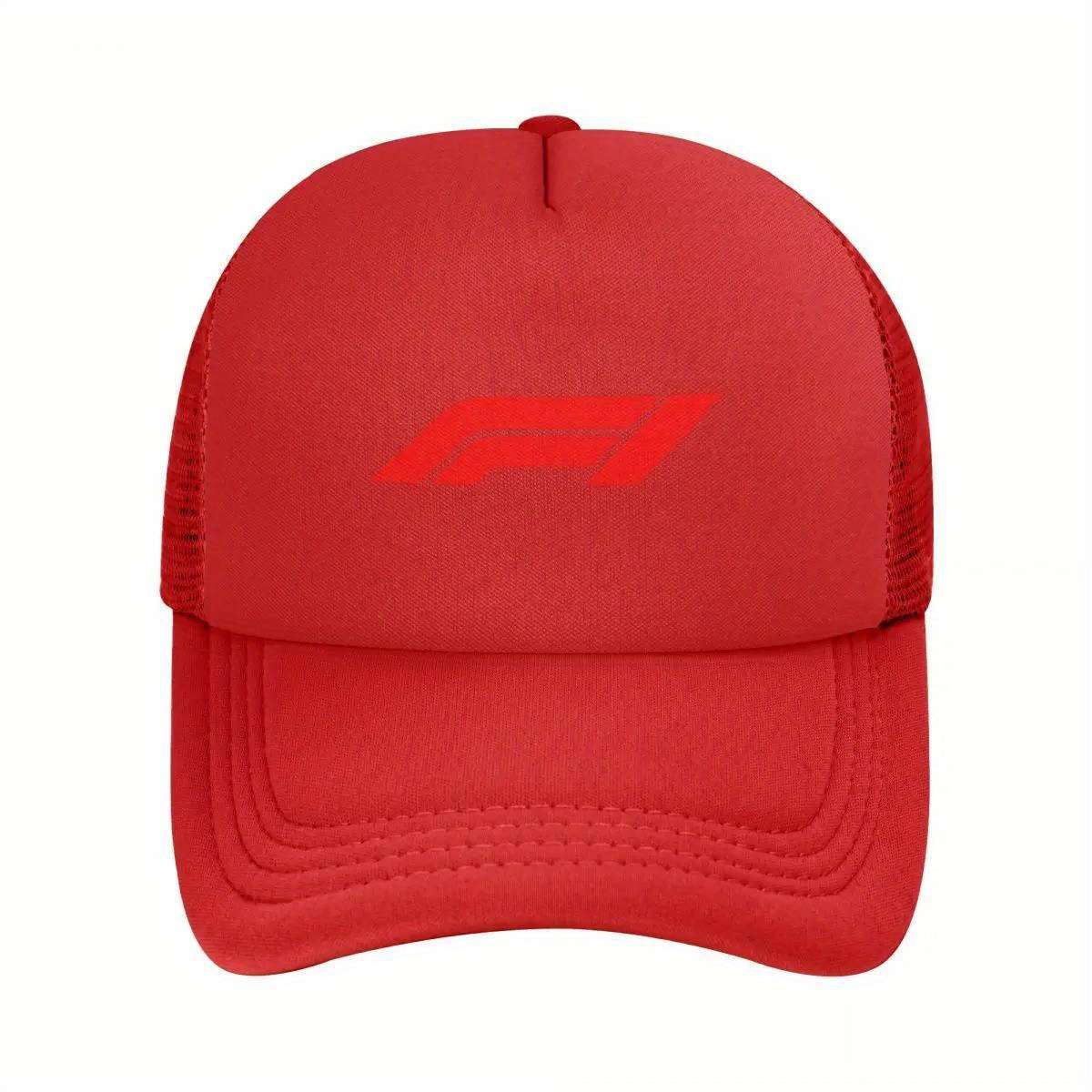 1pc F1 Racing Mesh Baseball Cap Black Snapback with Red F1 Logo Lightweight Polyester Breathabl