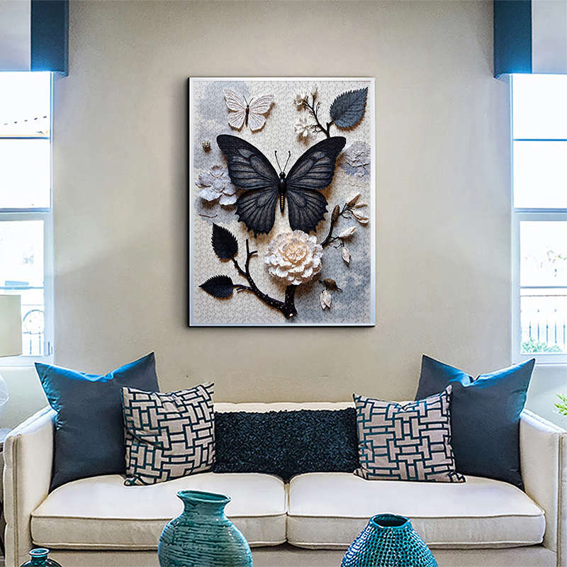 1000pcs Black Butterfly Jigsaw Puzzle Large Size Waterproof Scratch-Resistant Pa