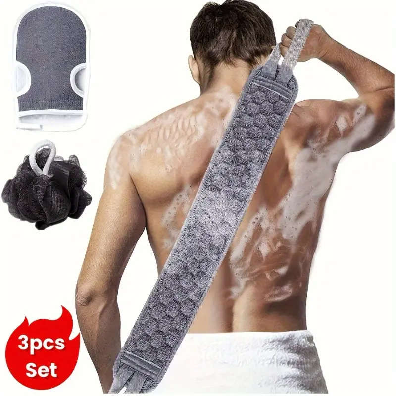 3pcs Exfoliating Bath Set Loofah Sponge Bath Glove and Scrub Towel  Full Body Scrubber