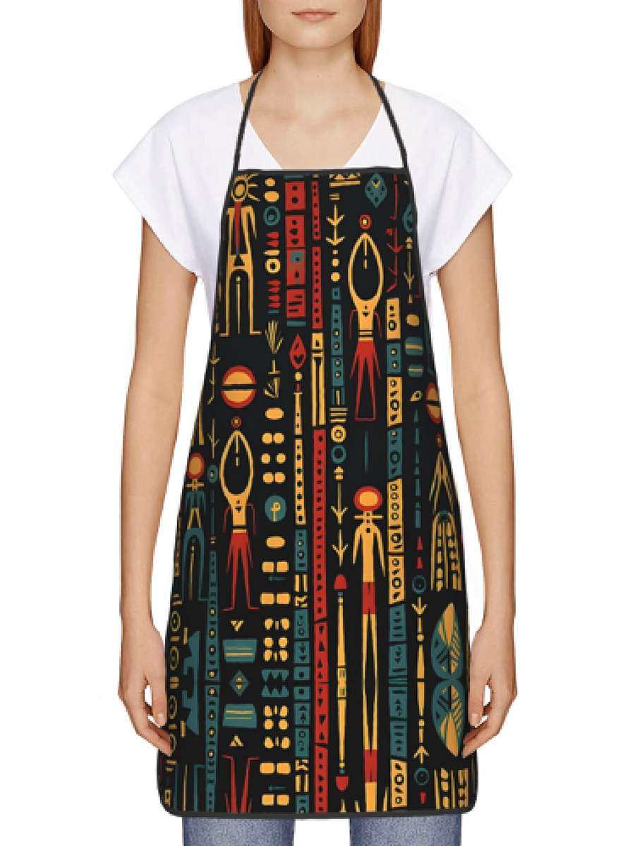 1pc Vintage African Ethnic Print Apron 100% Polyester Woven Fabric Slight Stretch Patterned Cook
