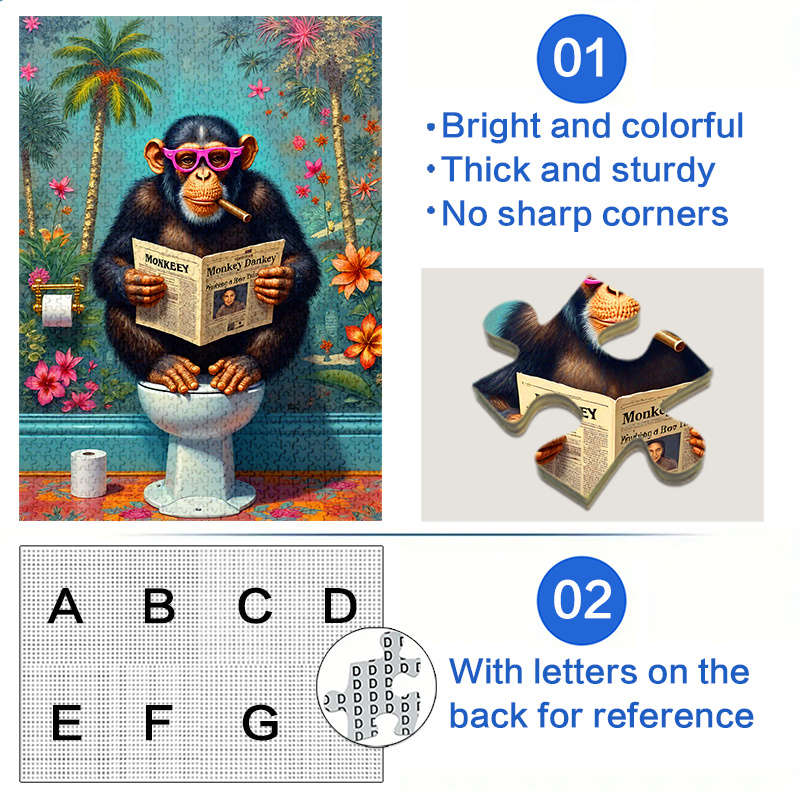 1000pcs Jigsaw Puzzle for Adults Challenging Large Brain Teaser with Vibrant Chimpa