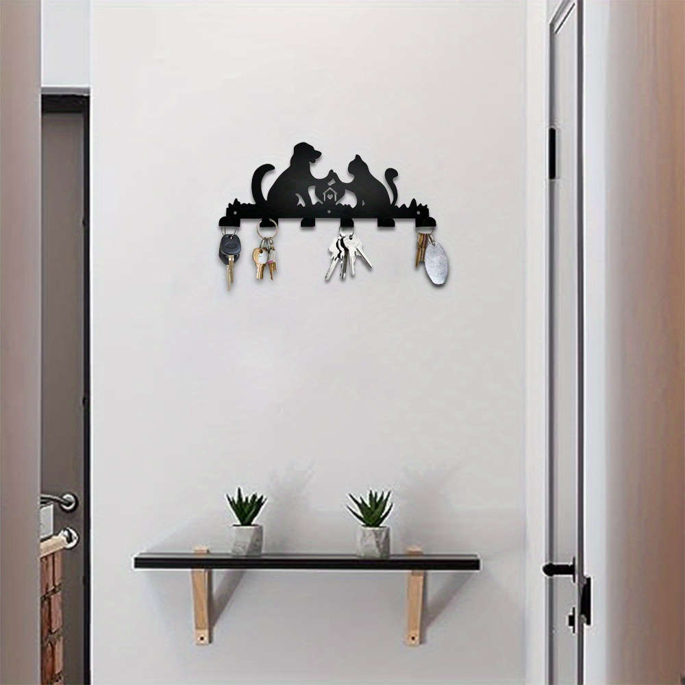 Whimsical Cat Dog Metal Wall Hook Rackcontemporary Black Silhouette Design With 6 Hooks For