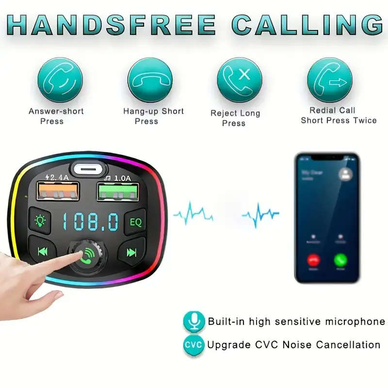 Car FM Transmitter Bluetooth Mp3 Player Car Charger with USB Port and TF Card Slot