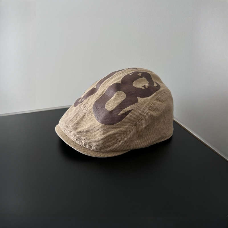 1pc Vintage American Style Beret Cap Lightweight Polyester Newsboy Hat with Stripe Craftsmanship