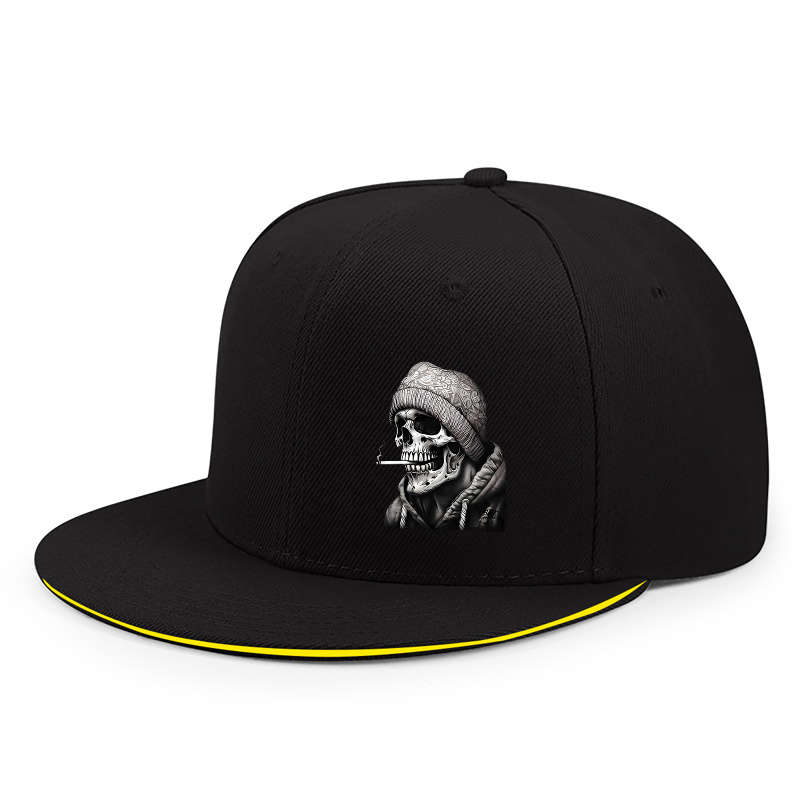 Urban Streetwear Baseball Cap Unisex Polyester Snapback Hat with Skull Graphic Sun Protecti